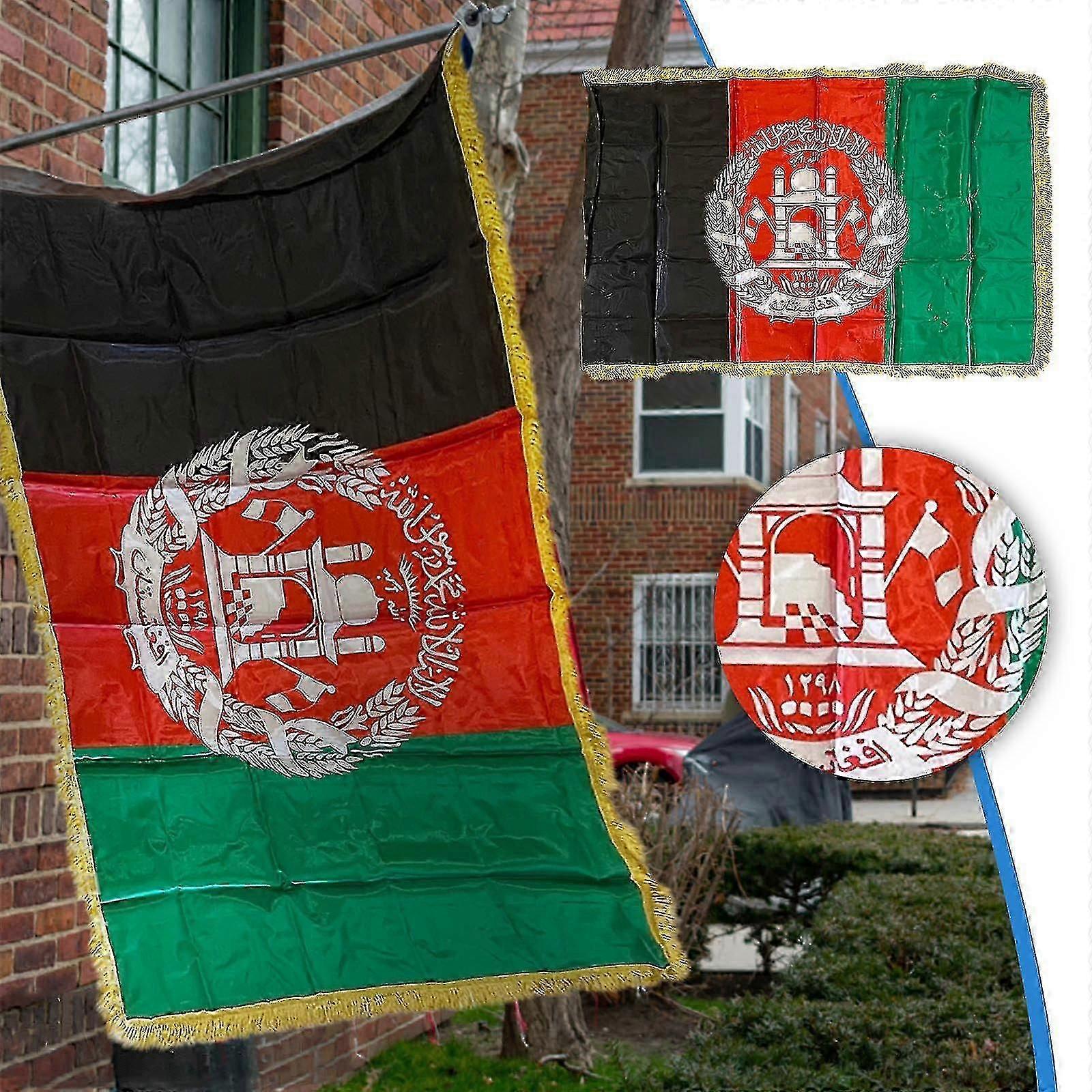 Double-Sided Afghan Flag with Yellow Beard Design - 3x5ft (90x150cm)