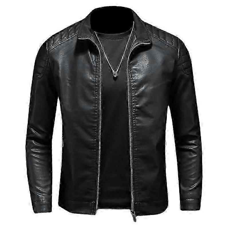 "Spring New Men's Leather Jacket With Stand Collar"