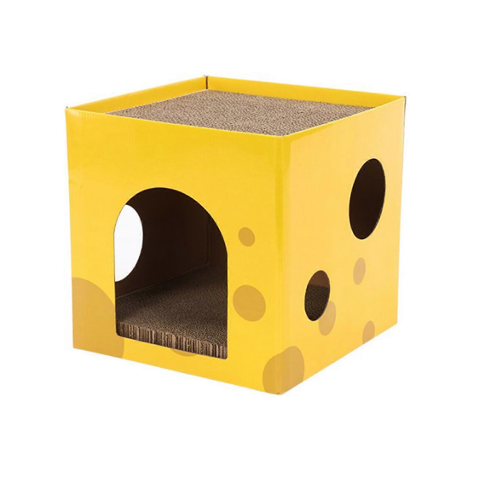 Cheese Box Litter Box Built-in Corrugated Scratching Board Replaceable Core House Lounger