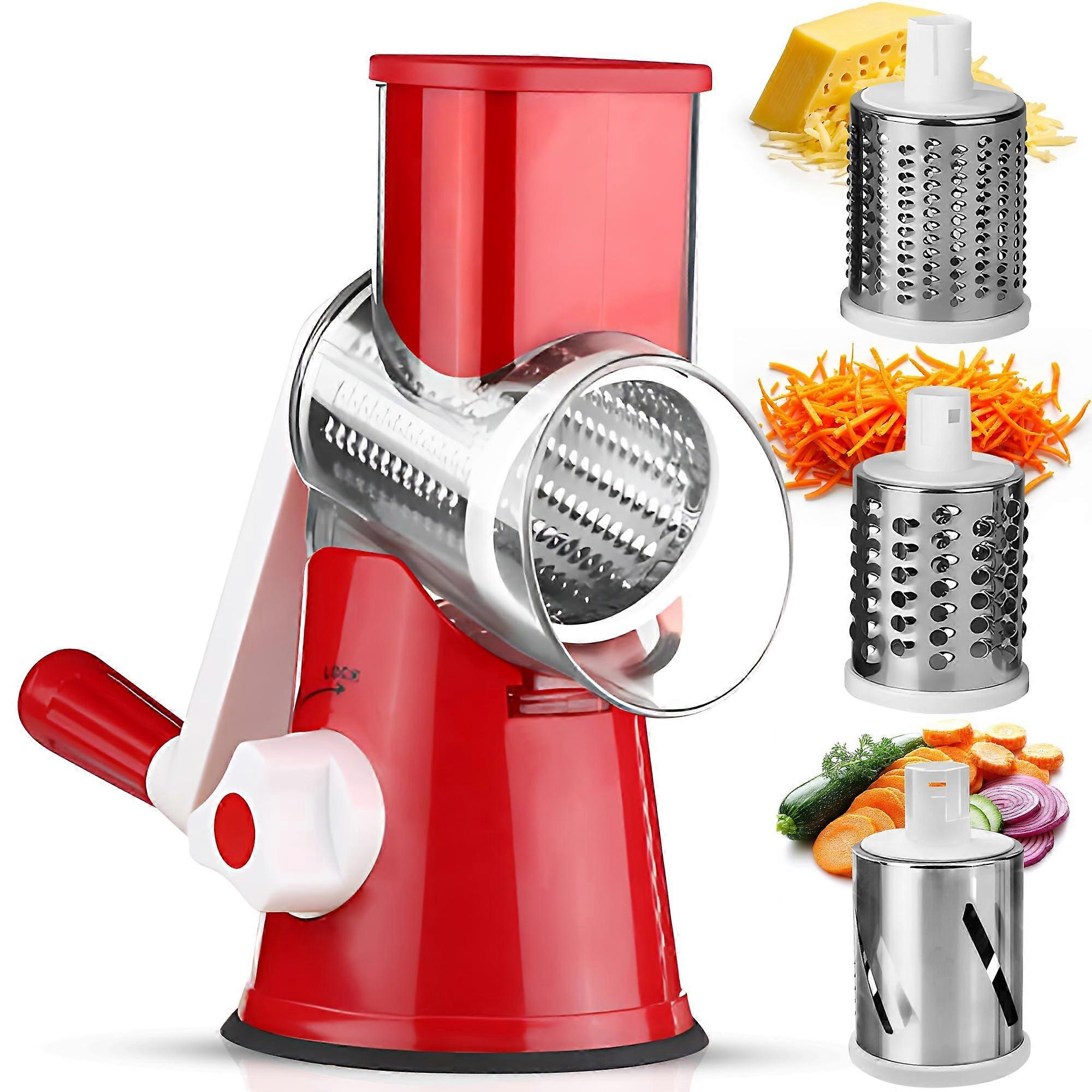 Rotary cheese grated, 3 -interchangeable knife kitchen mandolin vegetable slicer, fruit, vegetables, nuts grated and easy to smash the grater