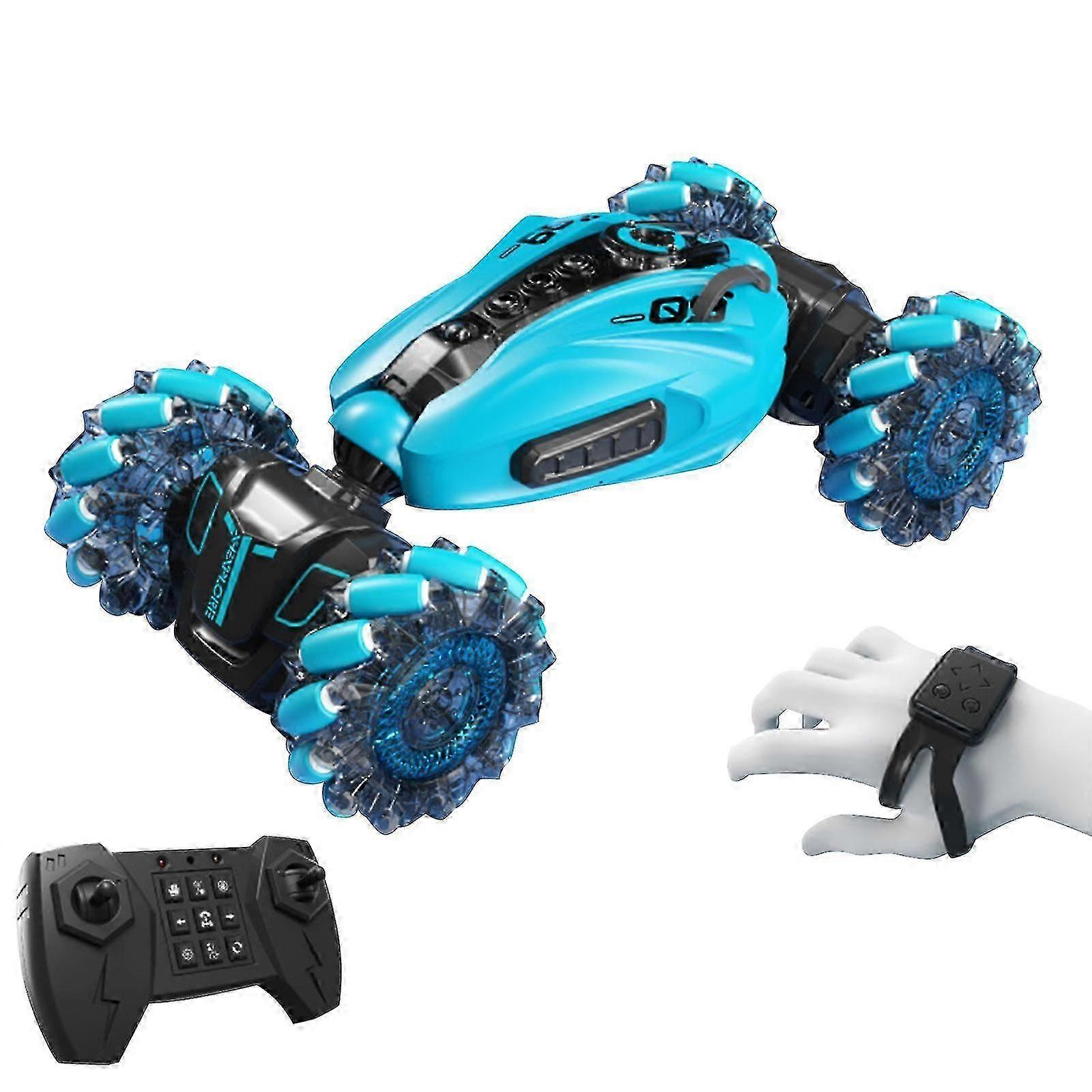 Rc Stunt Car, 2.4ghz 4wd Remote Control Gesture Sensor Toy Cars, Double Sided Rotating Off Road Vehicle 360 Flips With Cool Lights, Music, Spray.watch