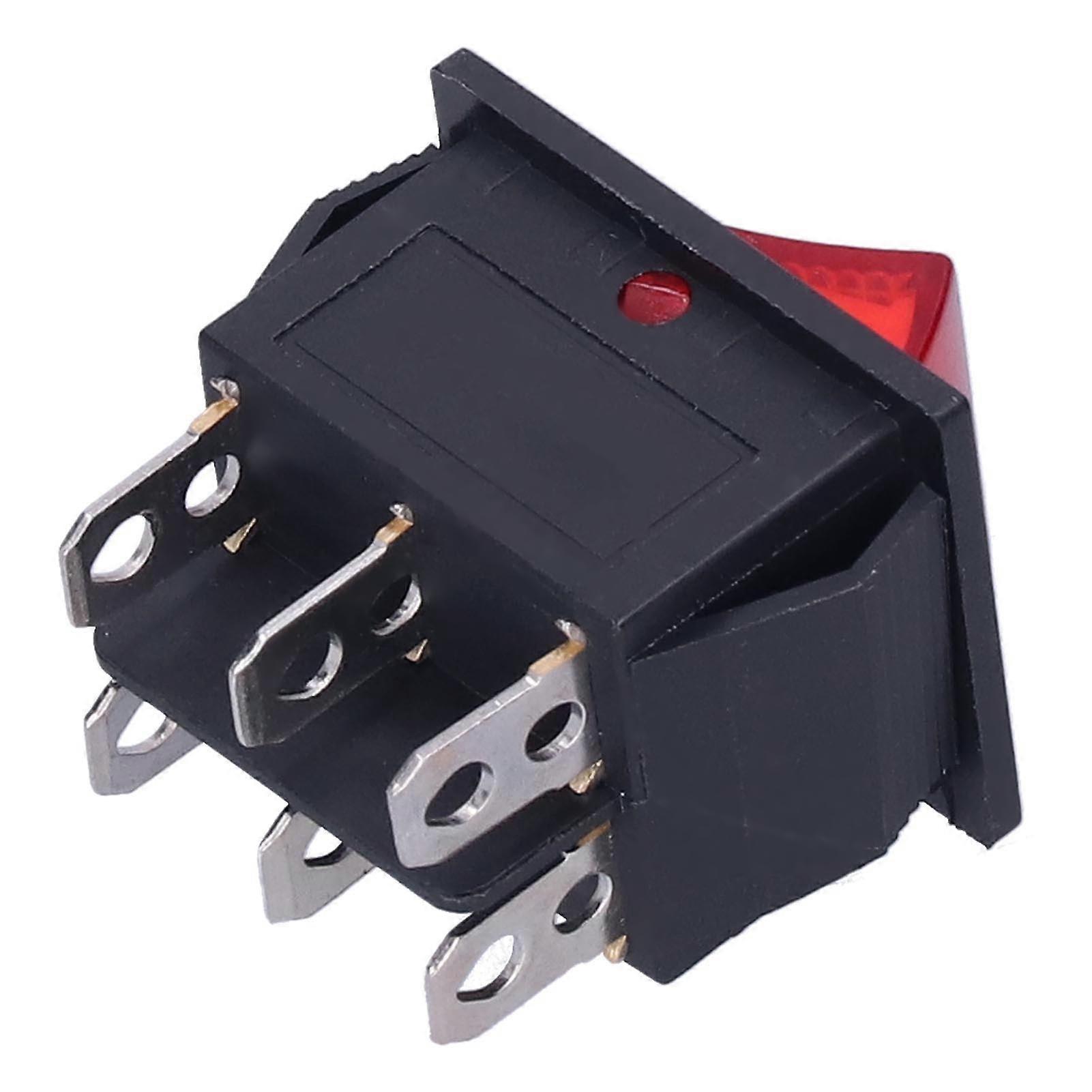Red On/Off Rocker Switch with Indicator Light, 6 Pin, 2 Level, KCD4 Power, 15A/250V, 10 Pcs
