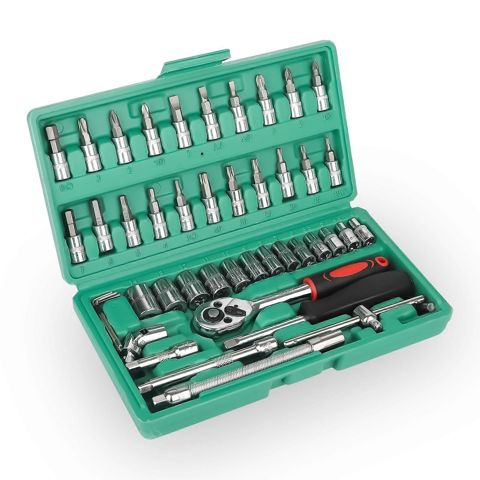 46 Piece Socket Set - 1/4 socket set , Metric Drive Small Socket Set and Extension For Car Repair, Bicycle, Motorcycle Repair and Home Use With