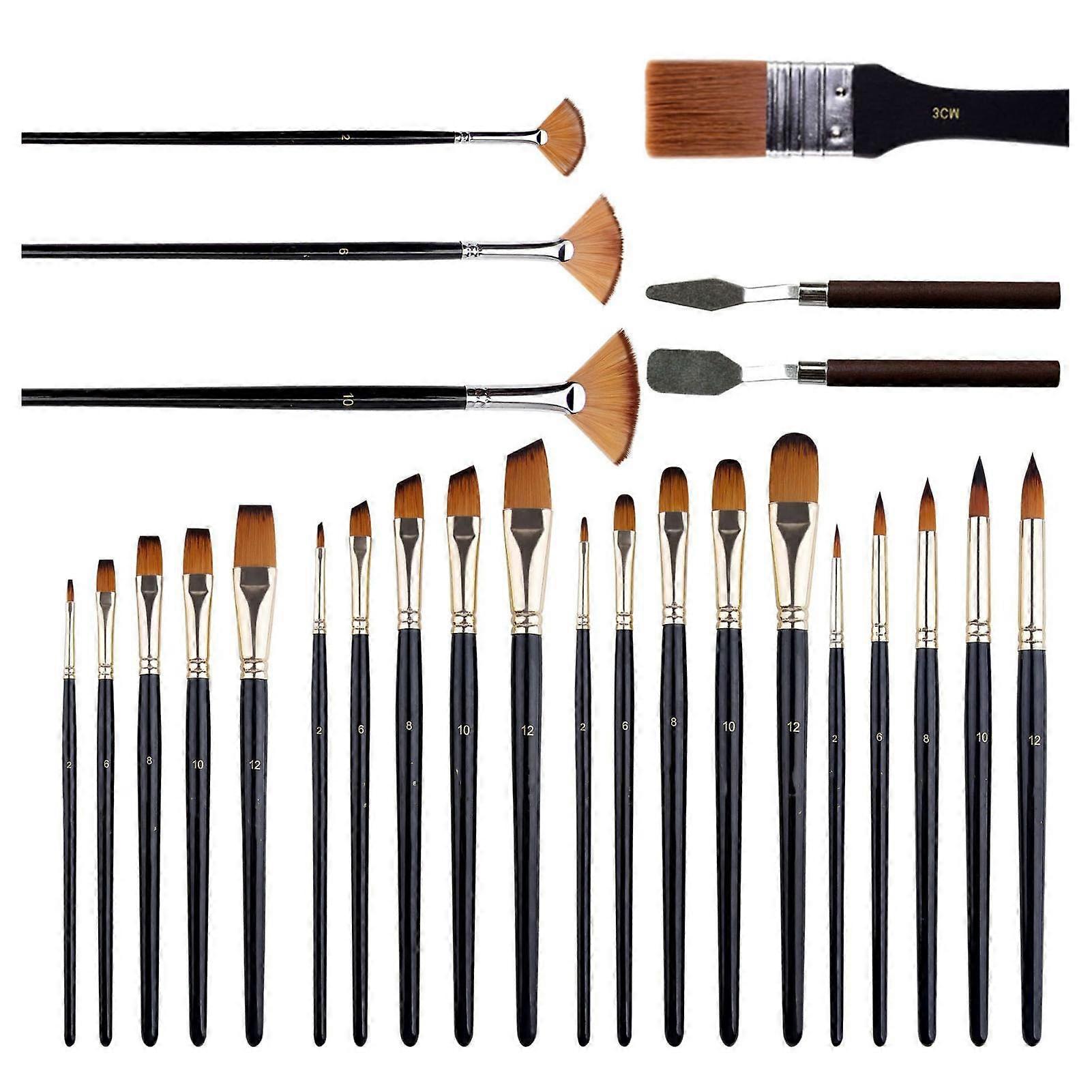 Paint Brush Set Nylon Bristles Portable Professional Art Painting Brushes for Oil Watercolor Gouache 26pcs Set (Frosted Bag Pack)