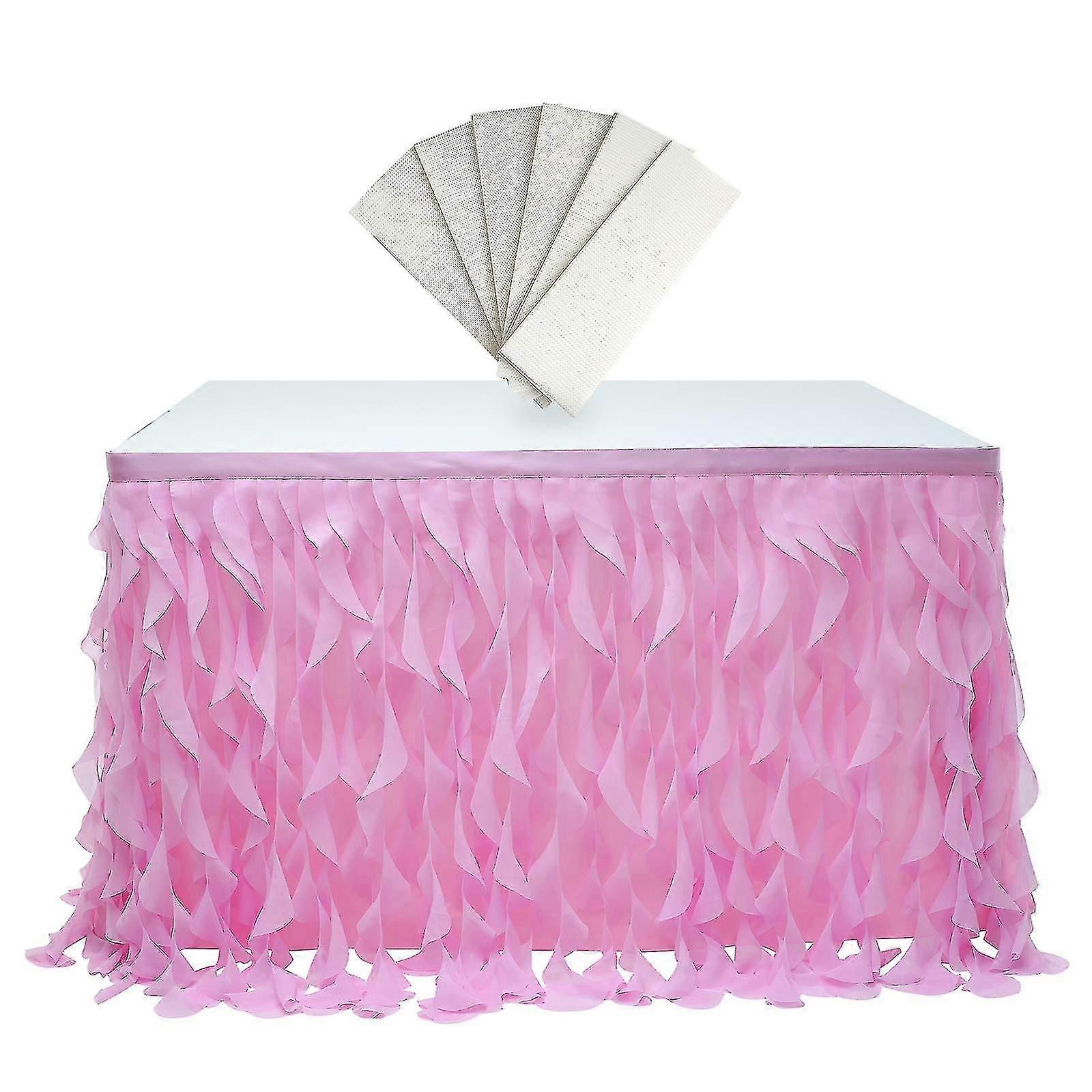 Hanging Tulle Table Skirt Tutu Table Clothing For Birthday Wedding Parties, Bed Decor Pink 77 H X L 275 Cm