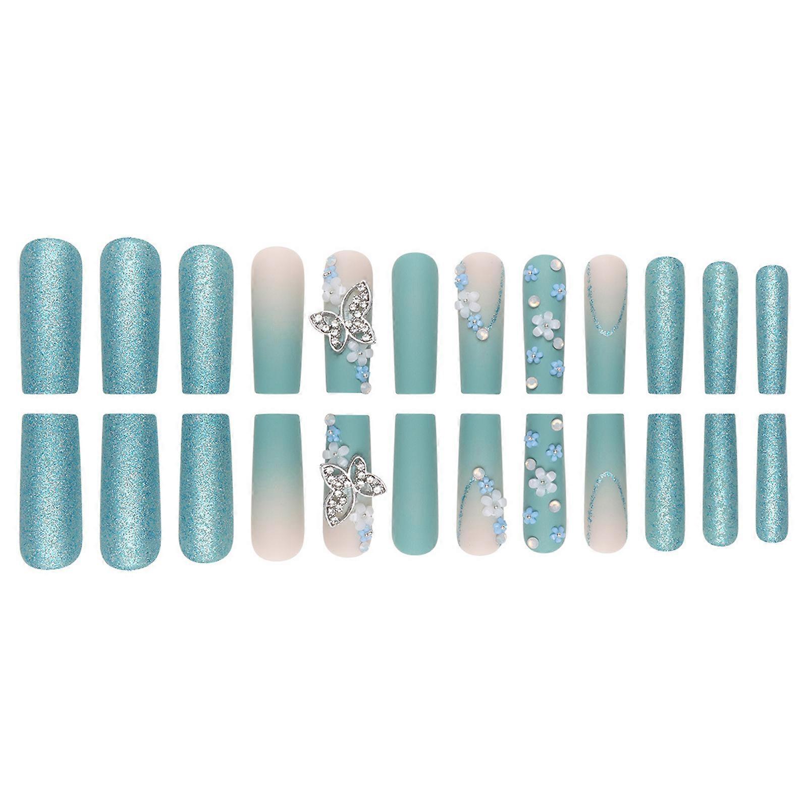 Blue Gradients Artificial Nails Finger with Glitter Odorless Provides a