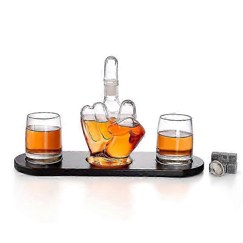 ミドルファニーバーの装飾ギフトフィンガー1Lワインリカーウイスキースコッチガラスデカンター2つのガラスカップ付き