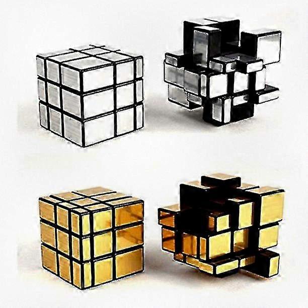 3x3x3 Gold und Silber Spiegel Magic Cube Puzzle Set für Speedcubing - Unregelmäßiges Design Speed Cube 2er Pack