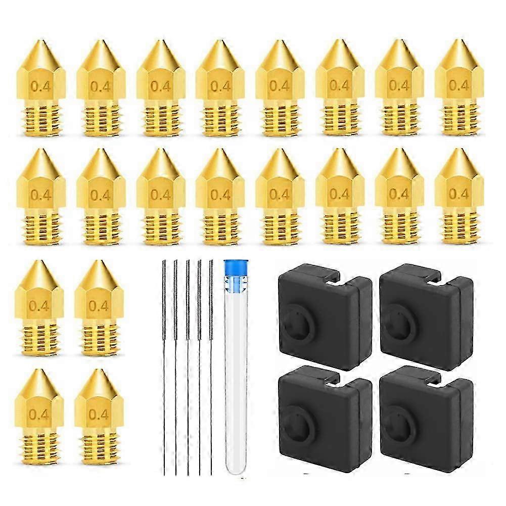 20pcs 0.4mm MK8 3D Printer Nozzles with 4 Heater Block Silicone Covers for Ender 3 V2