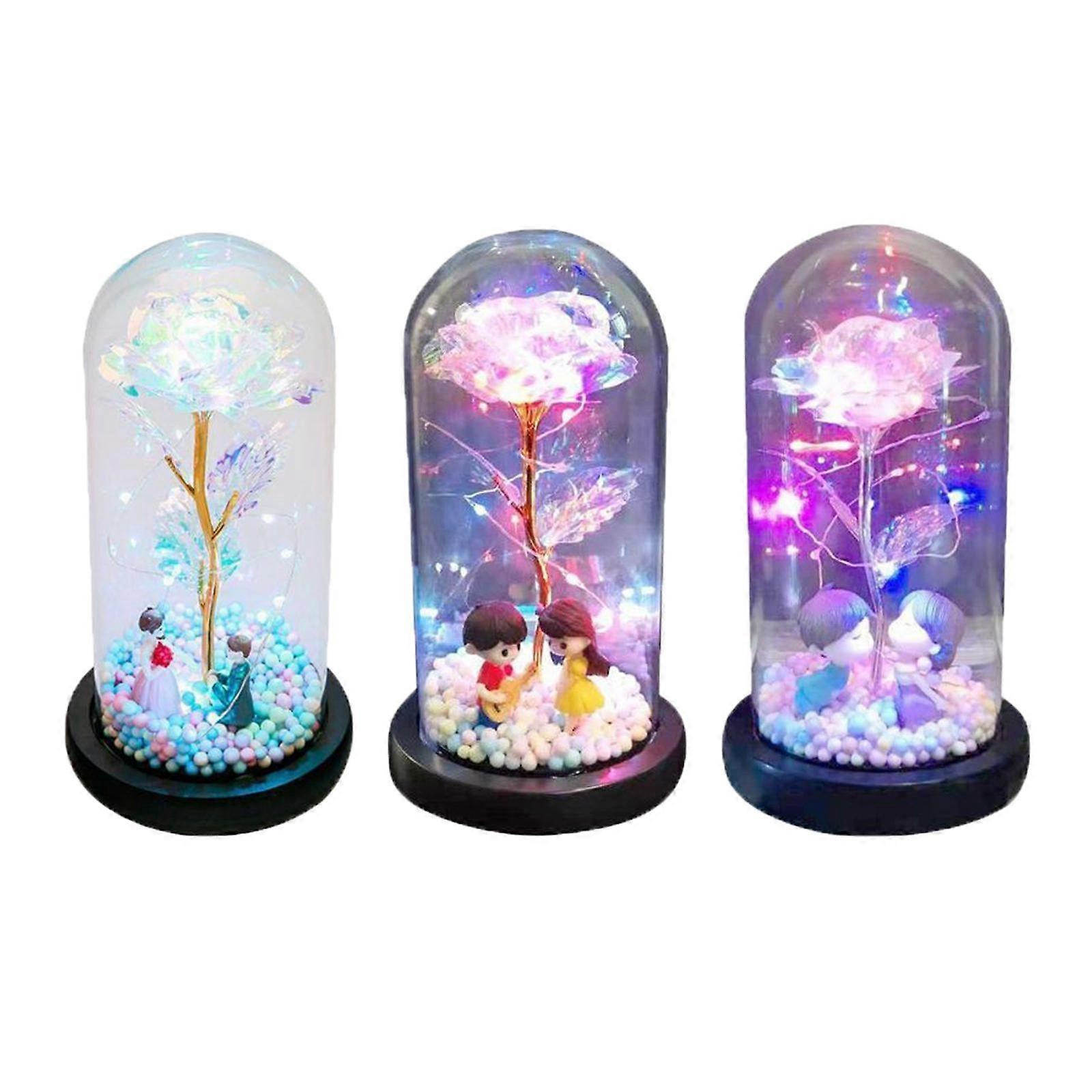 rose flower lights base glass decor