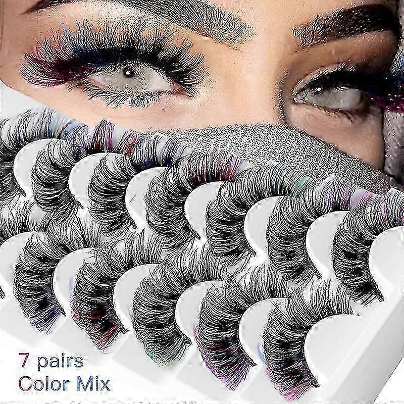 7 Pairs Lashes with Color Eyelashes Fluffy Eye Lashes with Color 2025