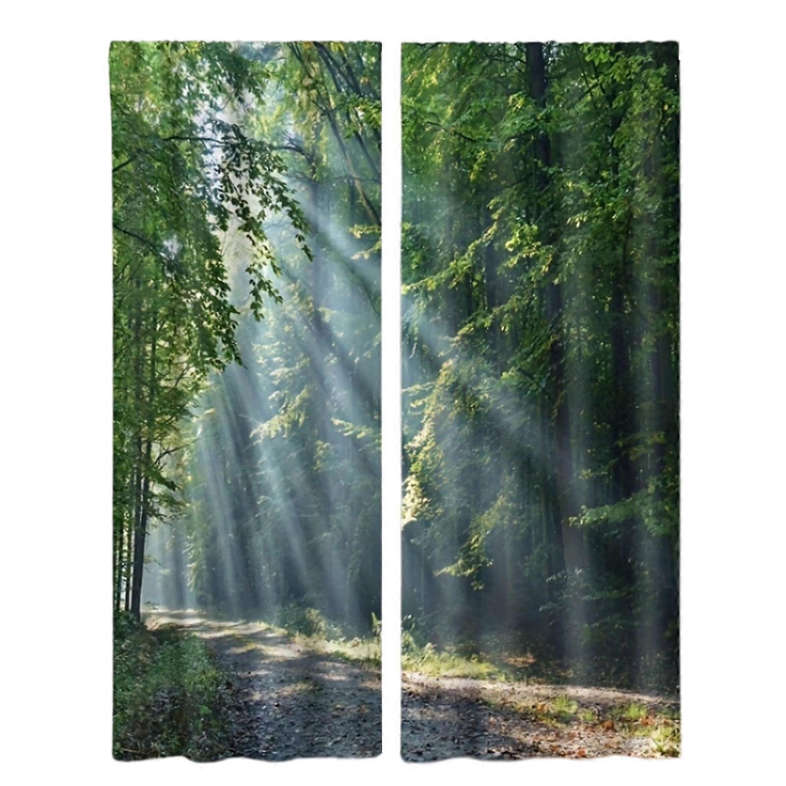 Forest Pattern Digital Print Blackout Curtain Two Panels Thermal Insulation