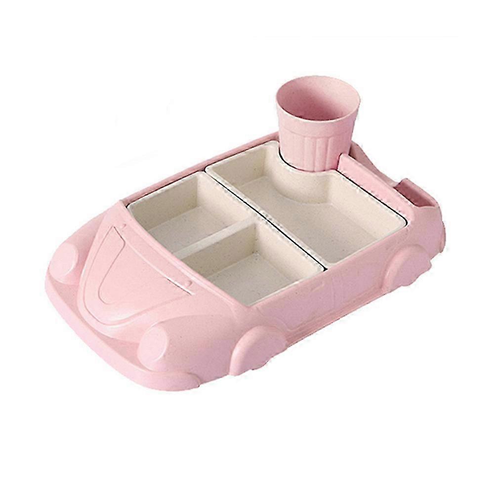 Yaratıcı Bambu Elyaf Araba Şeklinde Yemek Tepsisi Düşmeye Dayanıklı Pirinç Tabakları Bebek Ayrı Tabaklar Çocuk Çatal Bıçak Takımı Su Bardağı ile (Pembe)