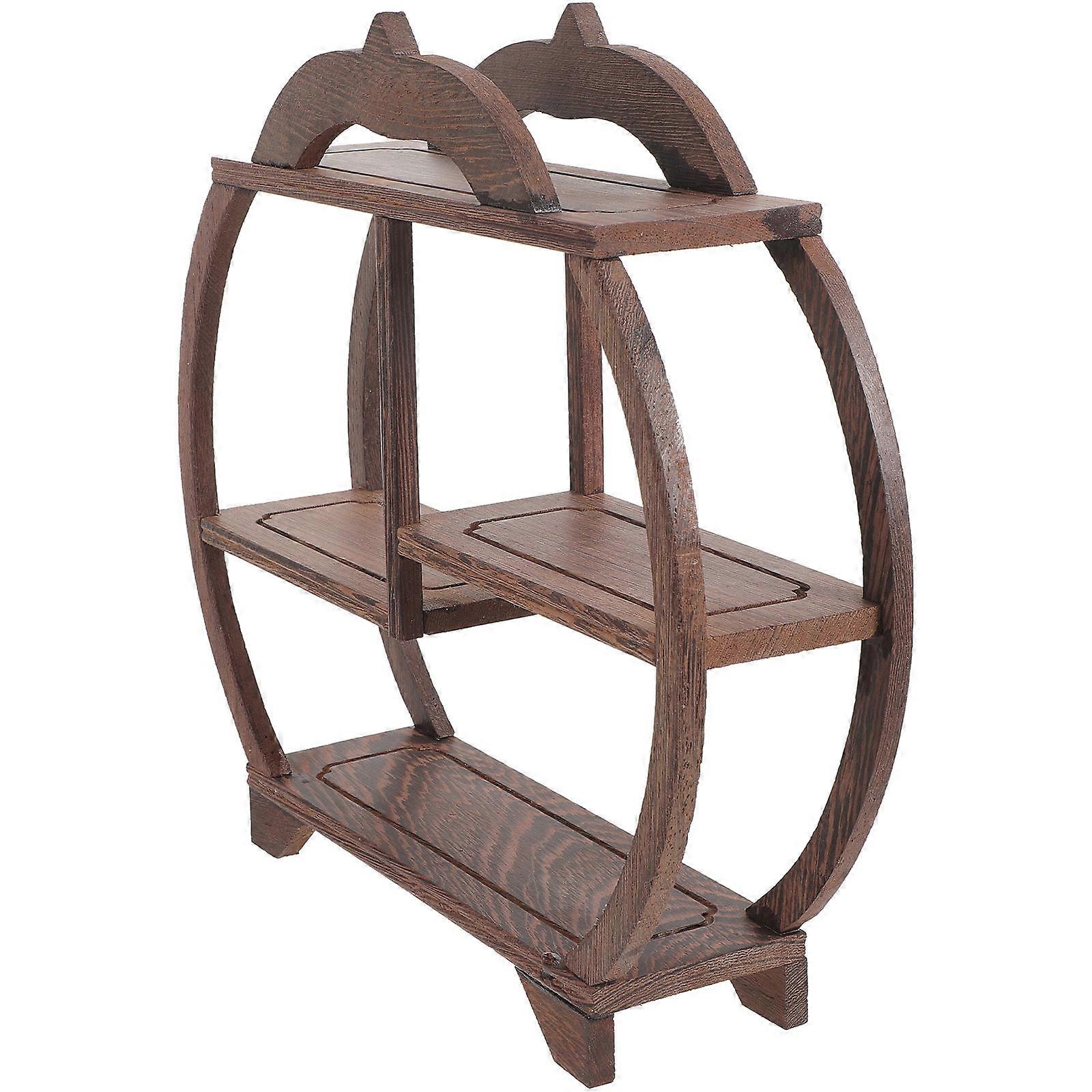Antique Wooden Curio Display Shelf for Teapots & Collectibles Elegant Chinese Style Storage Stand for Living Room, Study or Office Decor