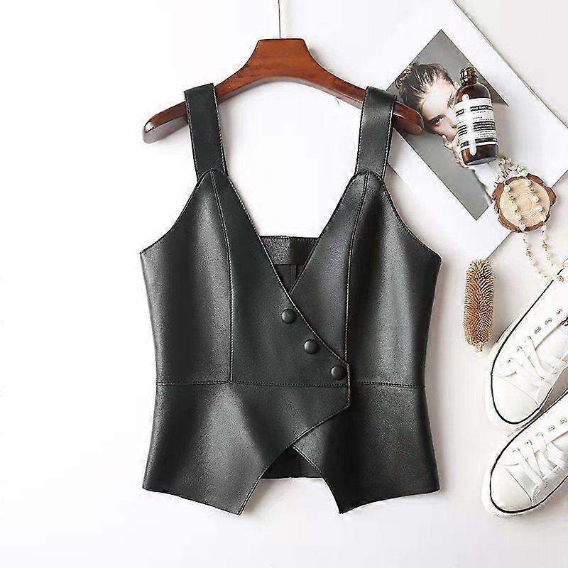 Ms. Short Slim PU Vest Solid Color Personality Biker Jacket