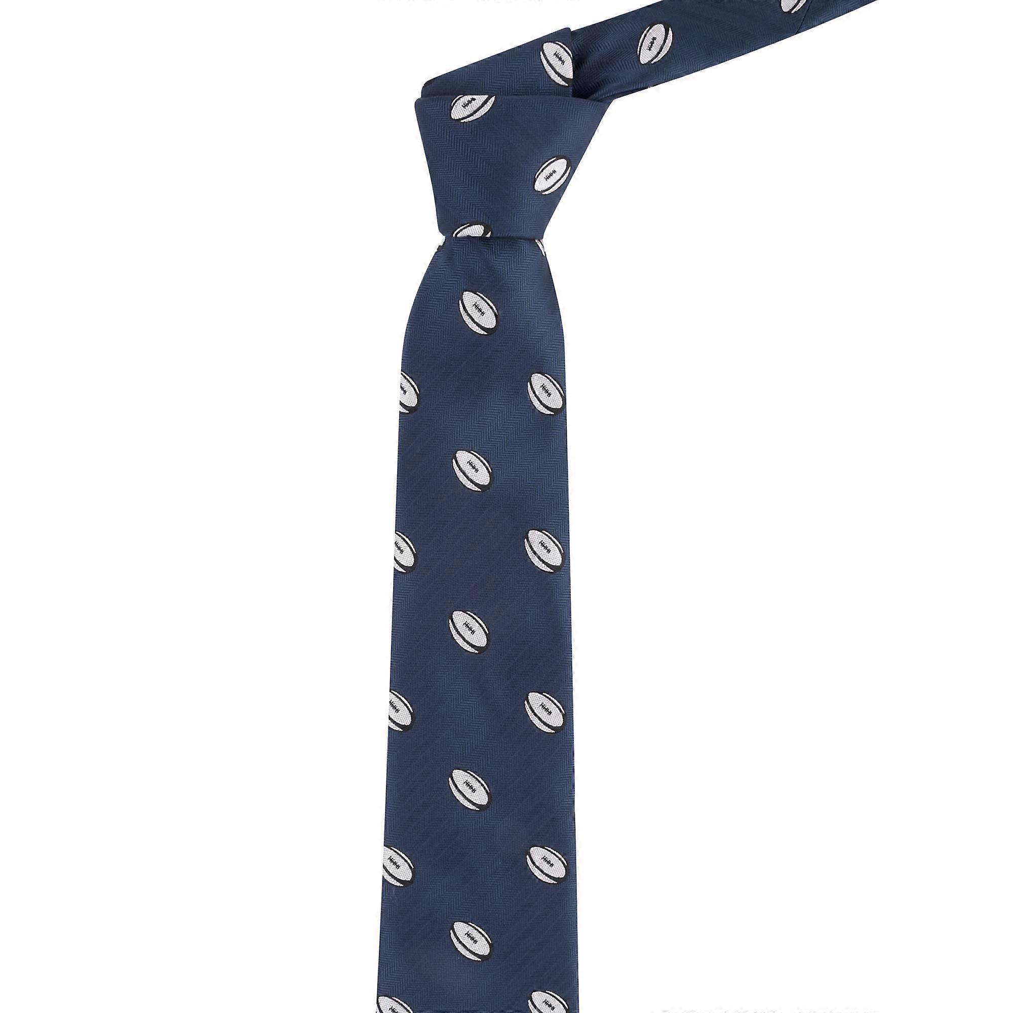 Navy Blue Rugby Ball Herringbone Tie