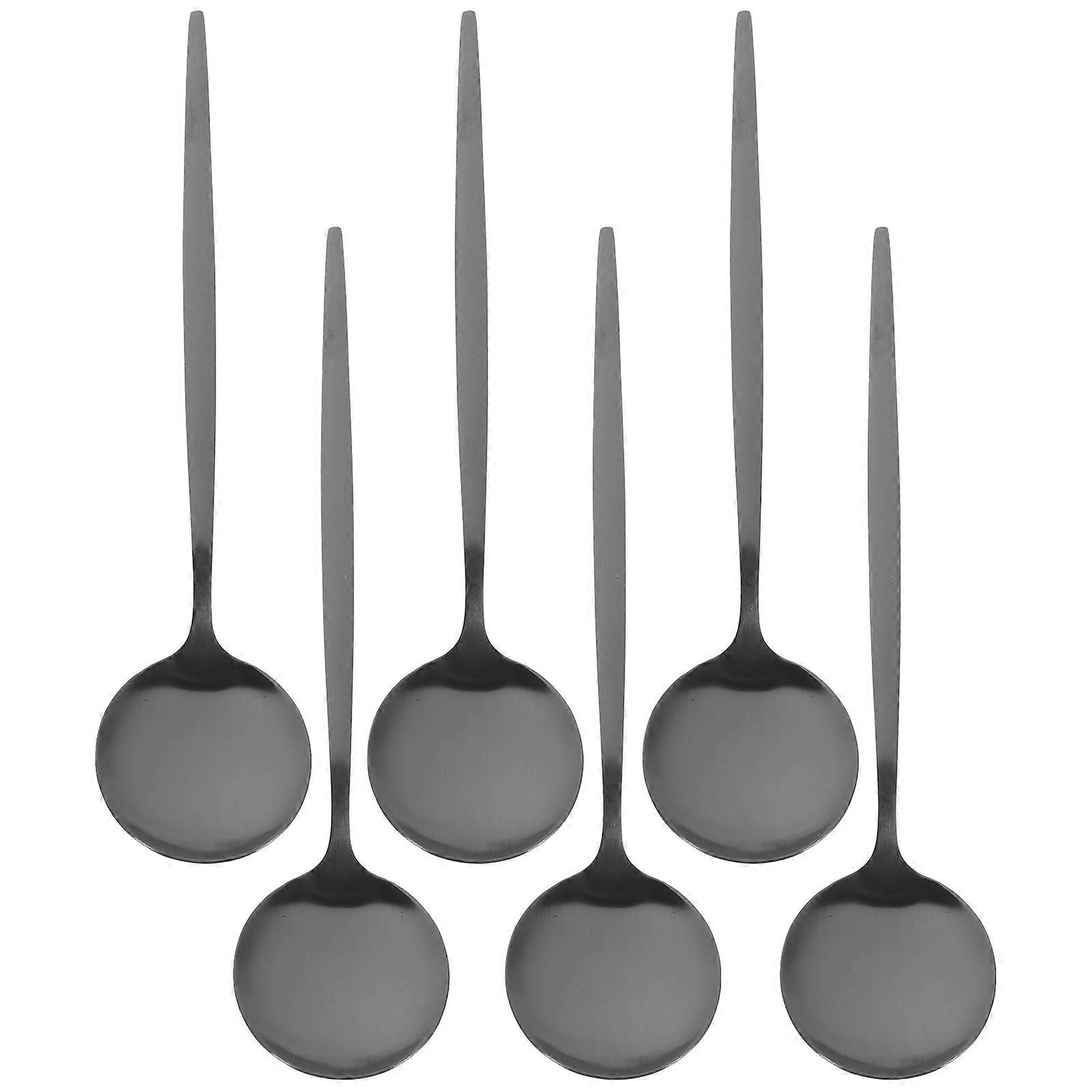Dining Spoons Stainless Steel Round Dinner Spoon Tableware Home Use 6Pcs