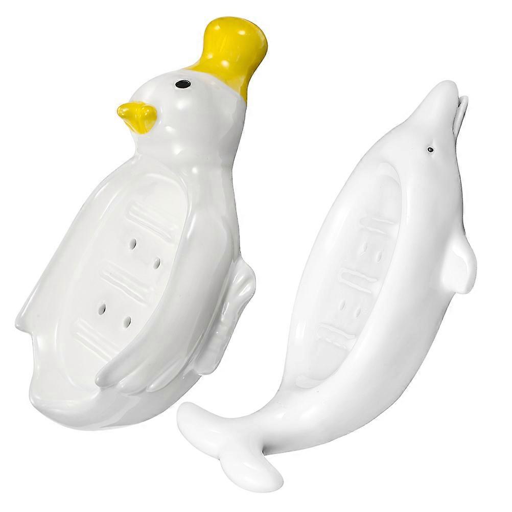 Waterproof Ceramic Soap Dishes Multi Functional Storage For Kitchen Use 2Pcs