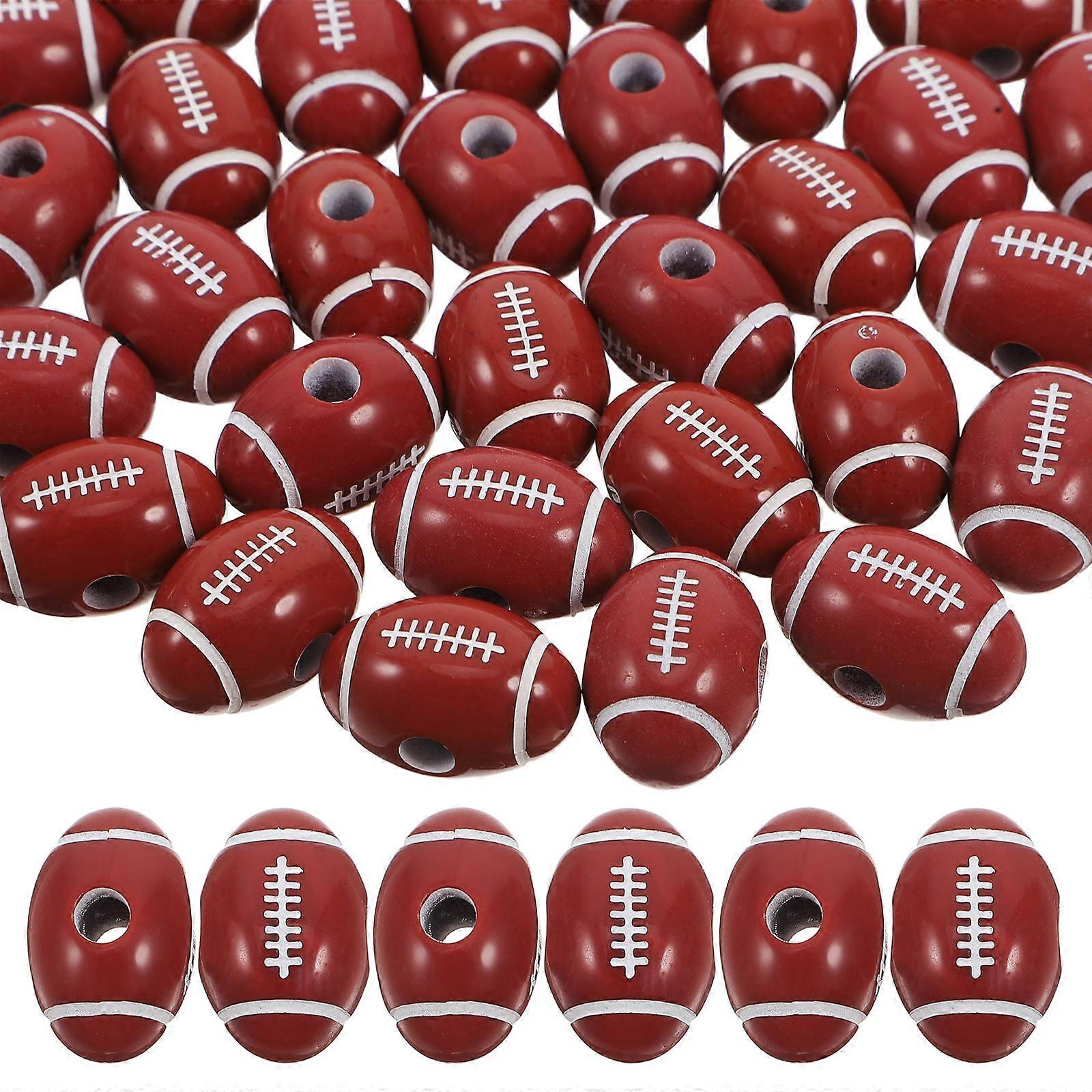 Football Beads Acrylic Rugby Balls Beads For Diy Necklace Bracelet Jewelry Making Crafts Brown 1.80X1.10X1.10cm Early Education 50Pcs