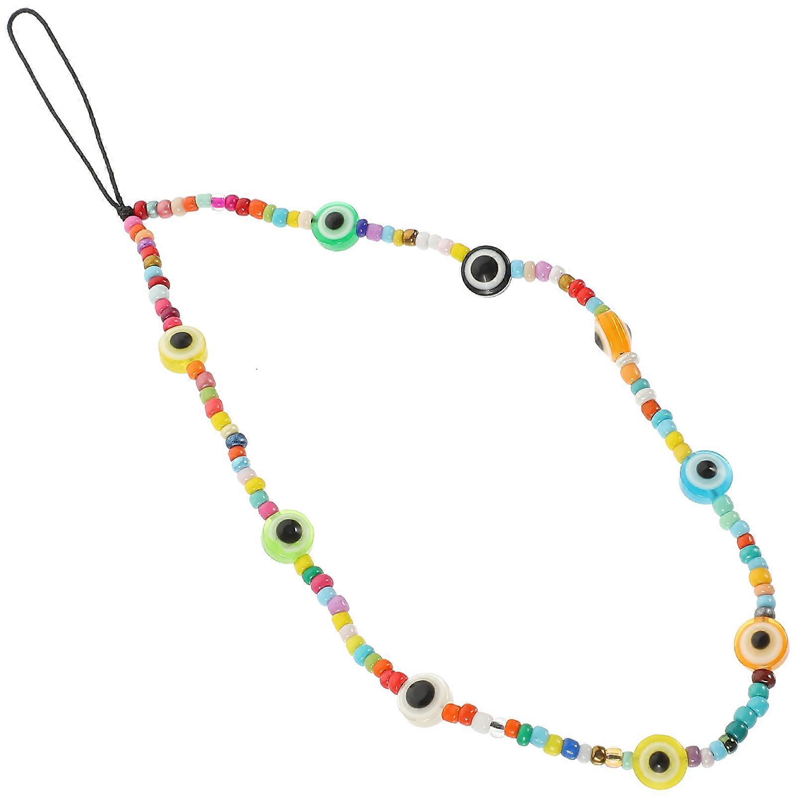 Beaded Phone Chain Evil Eye Beaded Charm Phone Decoration Multi-Colored 20x0.8cm Bohemian Style Women 1Pcs