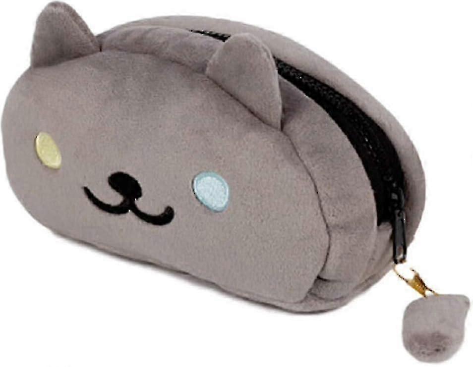 لطيف القط أفخم حالة قلم رصاص حقيبة الكرتون حقيبة مستحضرات التجميل (عيون رمادية عميقة اللون)