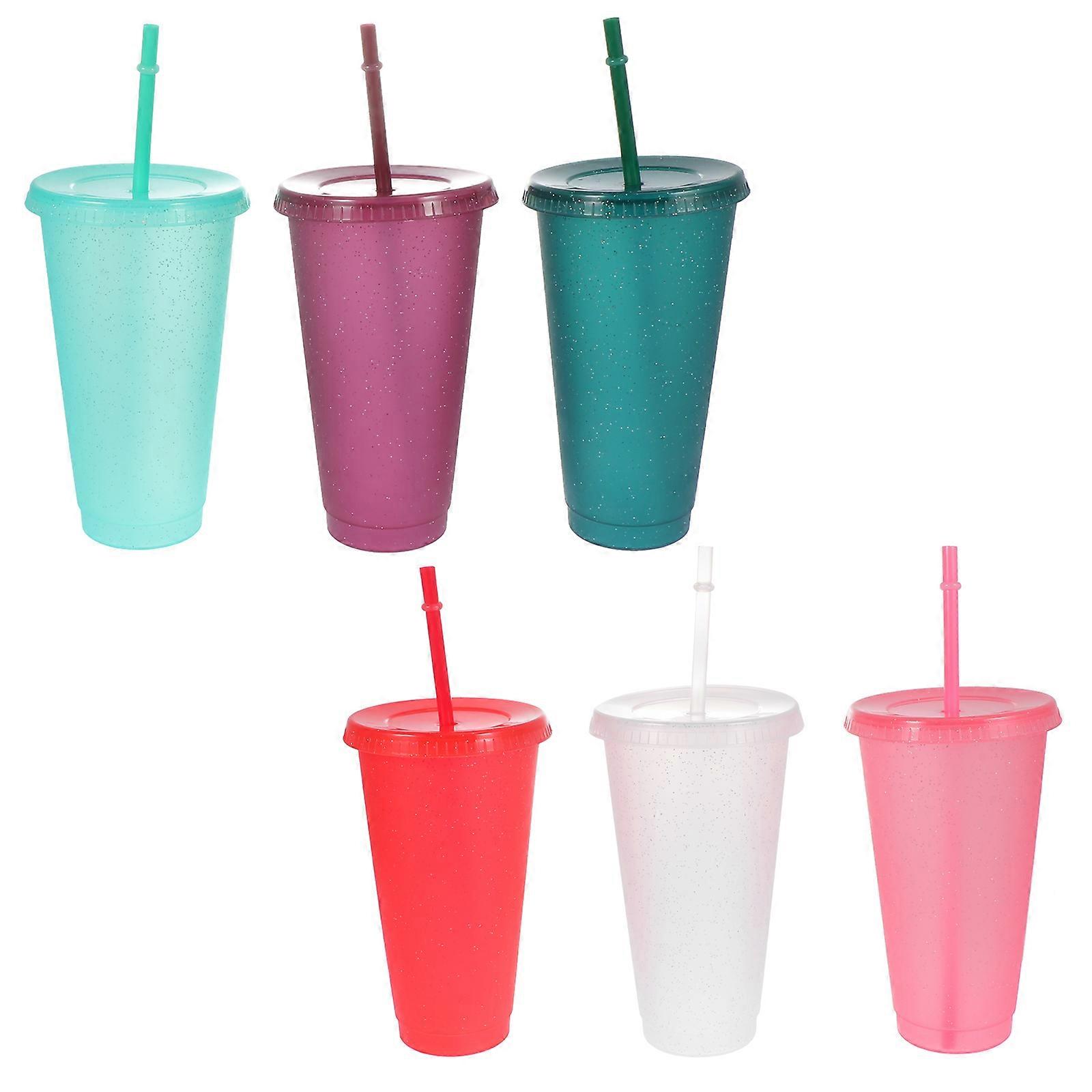 Beverage Cup Large Capacity Straw Cups Assorted Color Daily Use 6Pcs