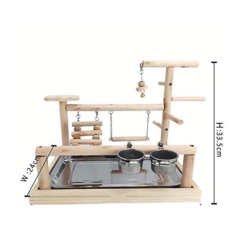 Parrots Playstand Bird Playground  Wood  Perch  Gym Stand Playpen Ladder With Toys Exercise Playgym With Feeder Cups Toys