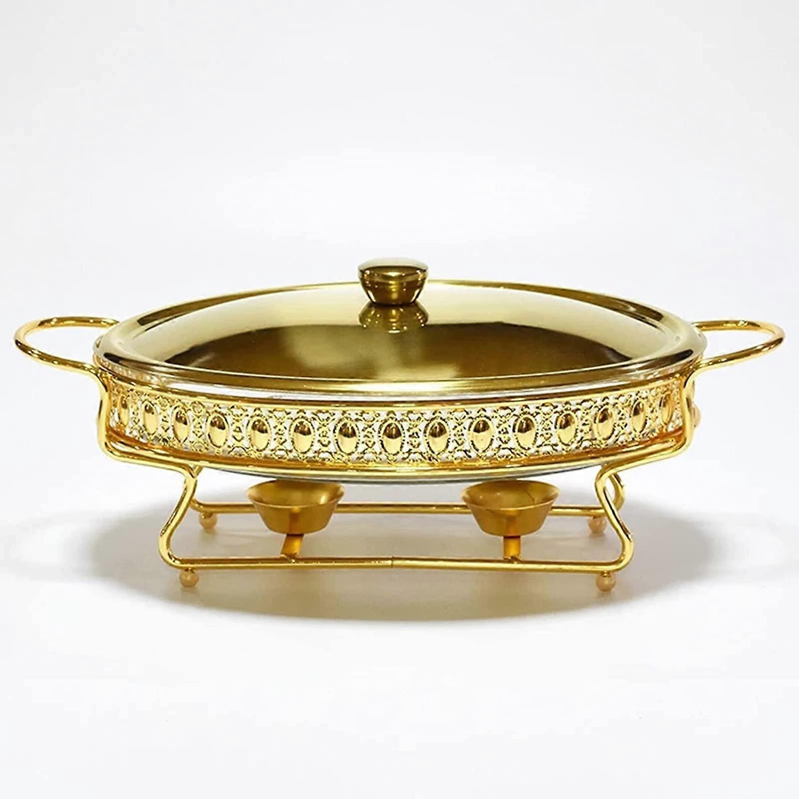 Electric Buffet Server Chafing Dish Set with Glass Food Tray, Metal Frame, 1.5L Capacity, Gold Finish for Catering and Parties