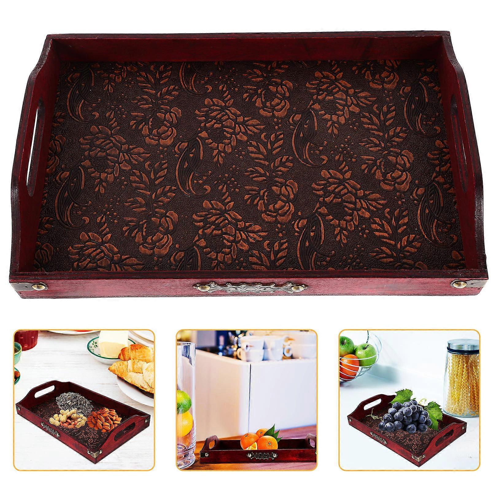 Tea Serving Tray Fruit Plate Rustic Style Chinese Style Daily Use 1Set