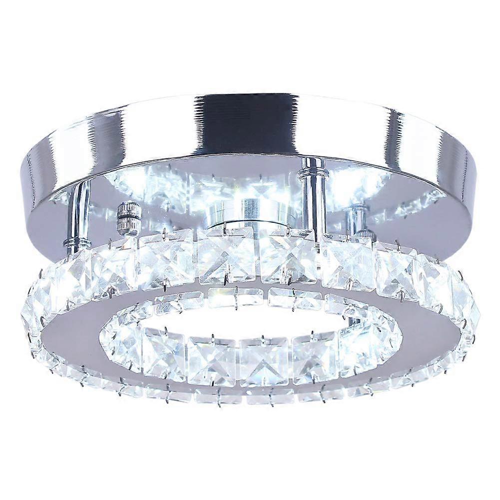 Mini Crystal Chandelier Large Crystal Ceiling Light Round LED Pendant Light for Hallway Stairs (Cool White) (Round Cool White) Round CW