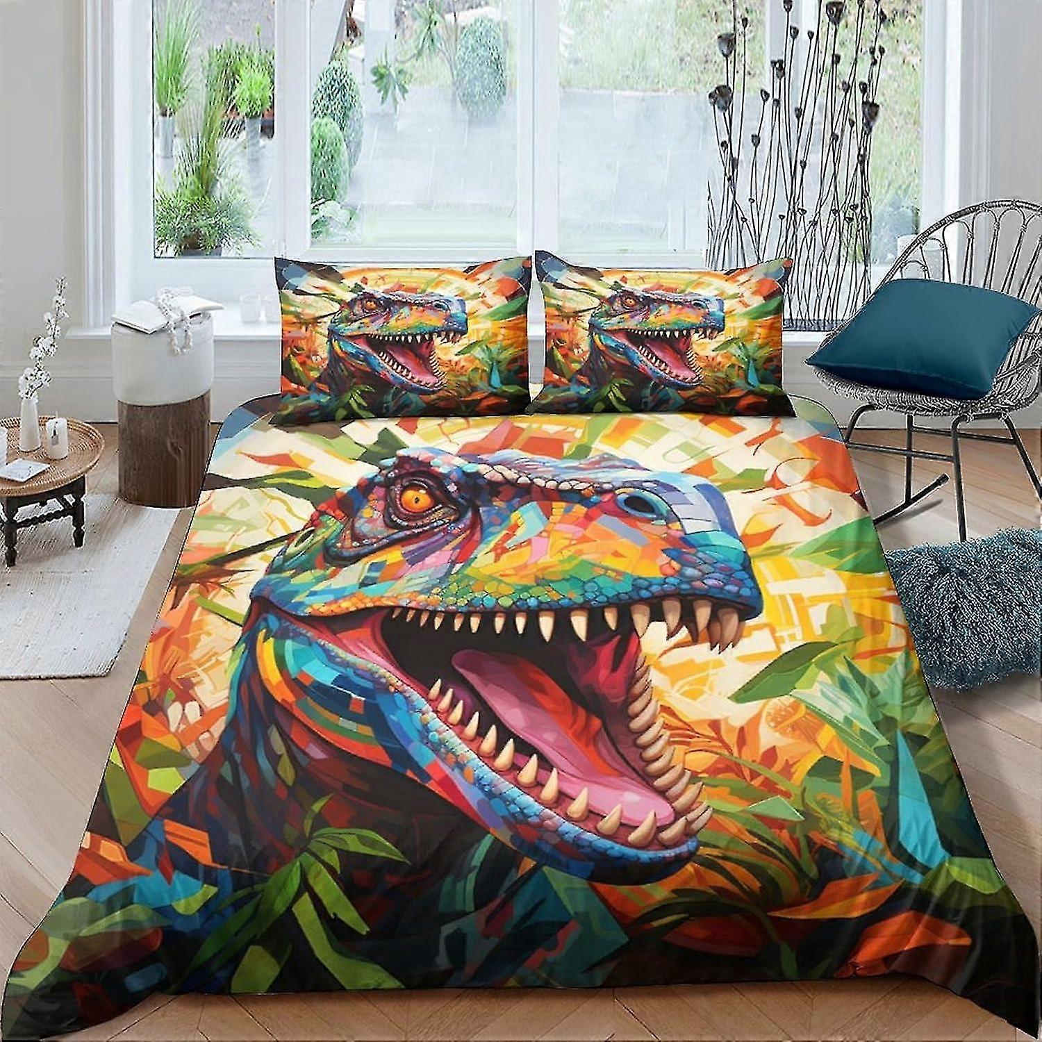 Dinosaur World Påslakan för barn 3D Sängkläder Täcke Täcke Påslakan med kudde, mjuk mikrofiber för pojkar och flickor