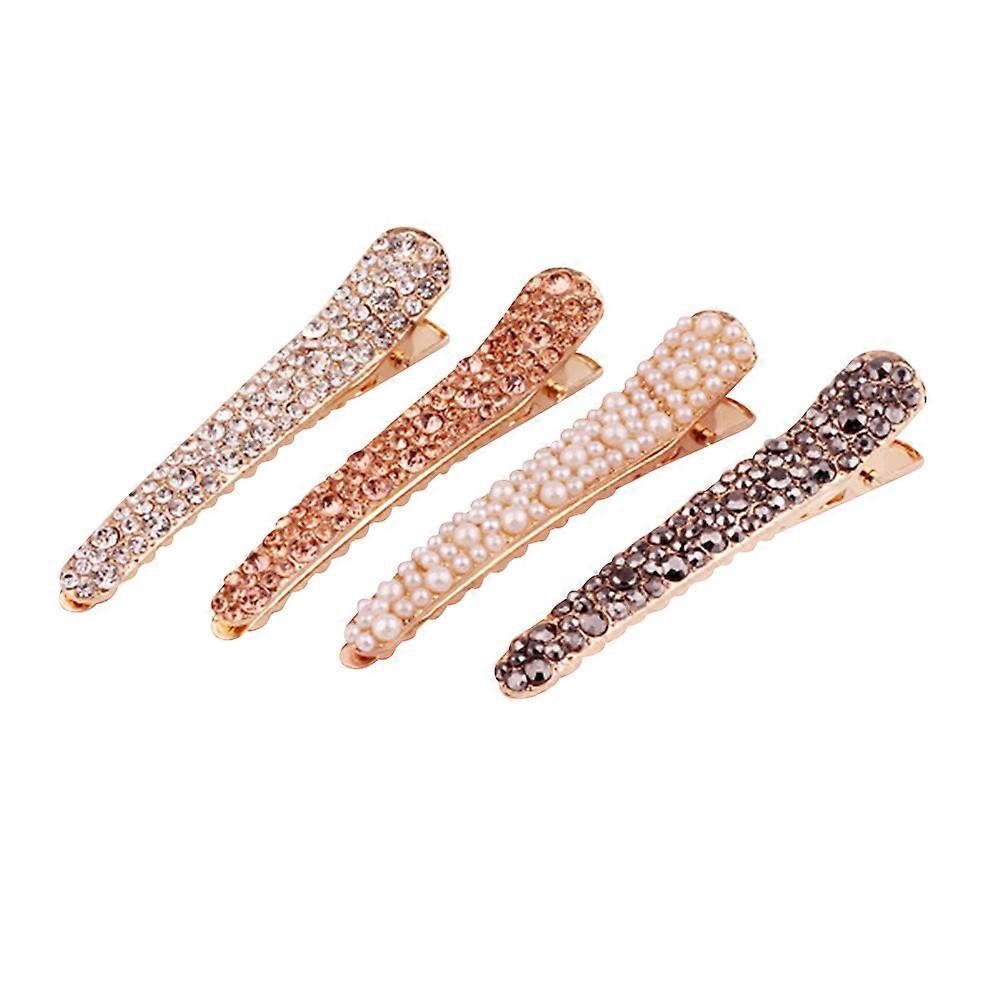 קליפ שיער ברווז מכוסה מלא ריינסטון מלאכותי קריסטל פנינה סיכת ראש לנשים בנות קישוטים מדהימים 4 יחידות