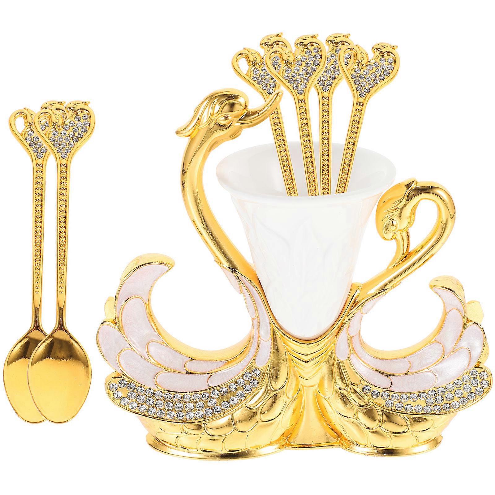 Spoon Organizer with Swan Base   Stylish Utensil Holder for Dessert, Soup & Coffee Spoons   Includes Fruit Spoons for Home Use