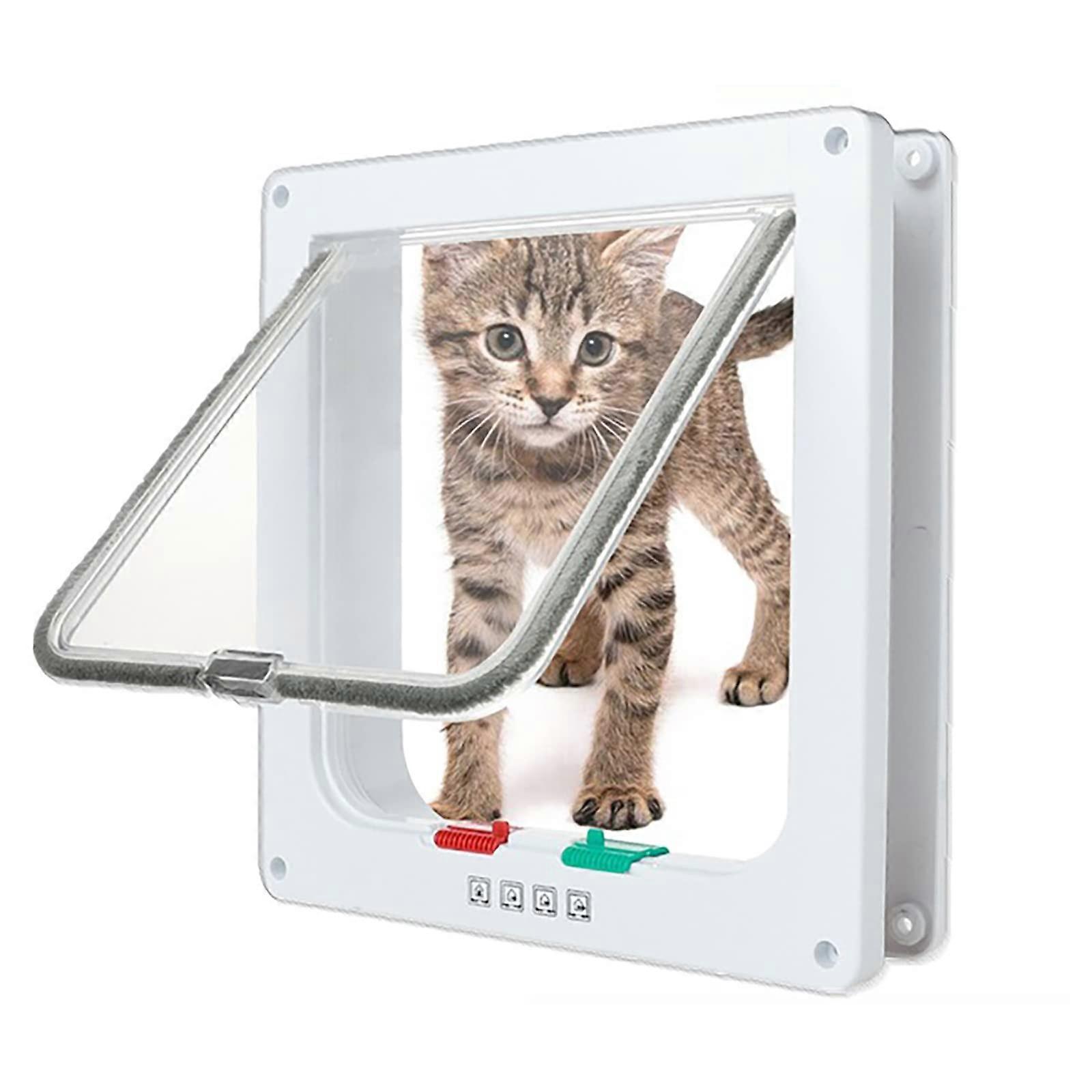 Cat Door, 4Way Lockable Cat Flap, Weatherproof Pet Flap, Easy to Install Cat Flap, Suitable for Closet, Window and Wall. Size: 19 x 19.7 x 5.3 cm