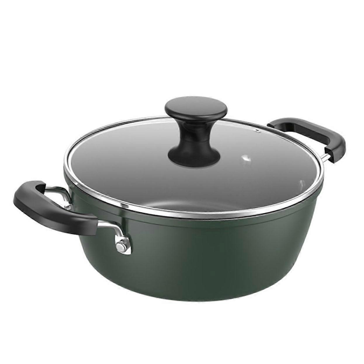 1 Piece Useful Kitchen Pot Double Ear Pot NonStick Cast Iron Stew Pot with Lid for Meat Soup and Rice for Stove Types and Durable Dark Green