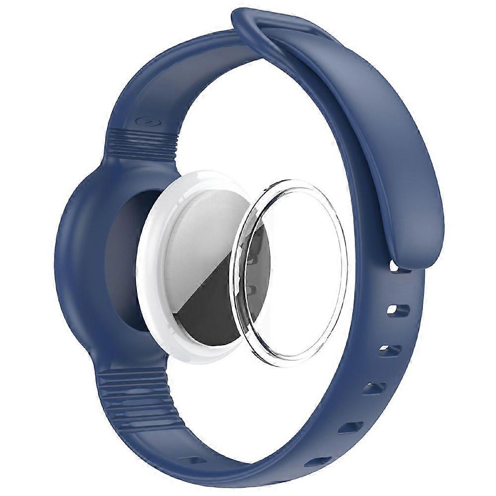 CS27 Watch Strap for Apple AirTag Tracker Protective Case Silicone Wristband for Children Adult Dark Blue