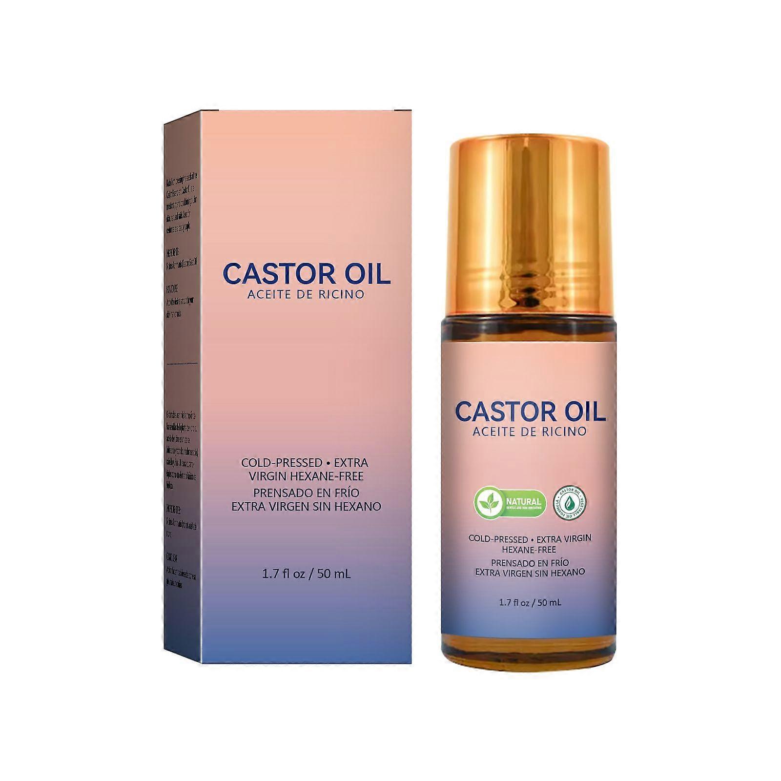Organic Golden Castor Oil Roll-On with Rose Quartz | 100% Pure for Skin, Brows & Lashes and less mess Castor Oil Packs | Hexane-Free | Cold-Pressed 60