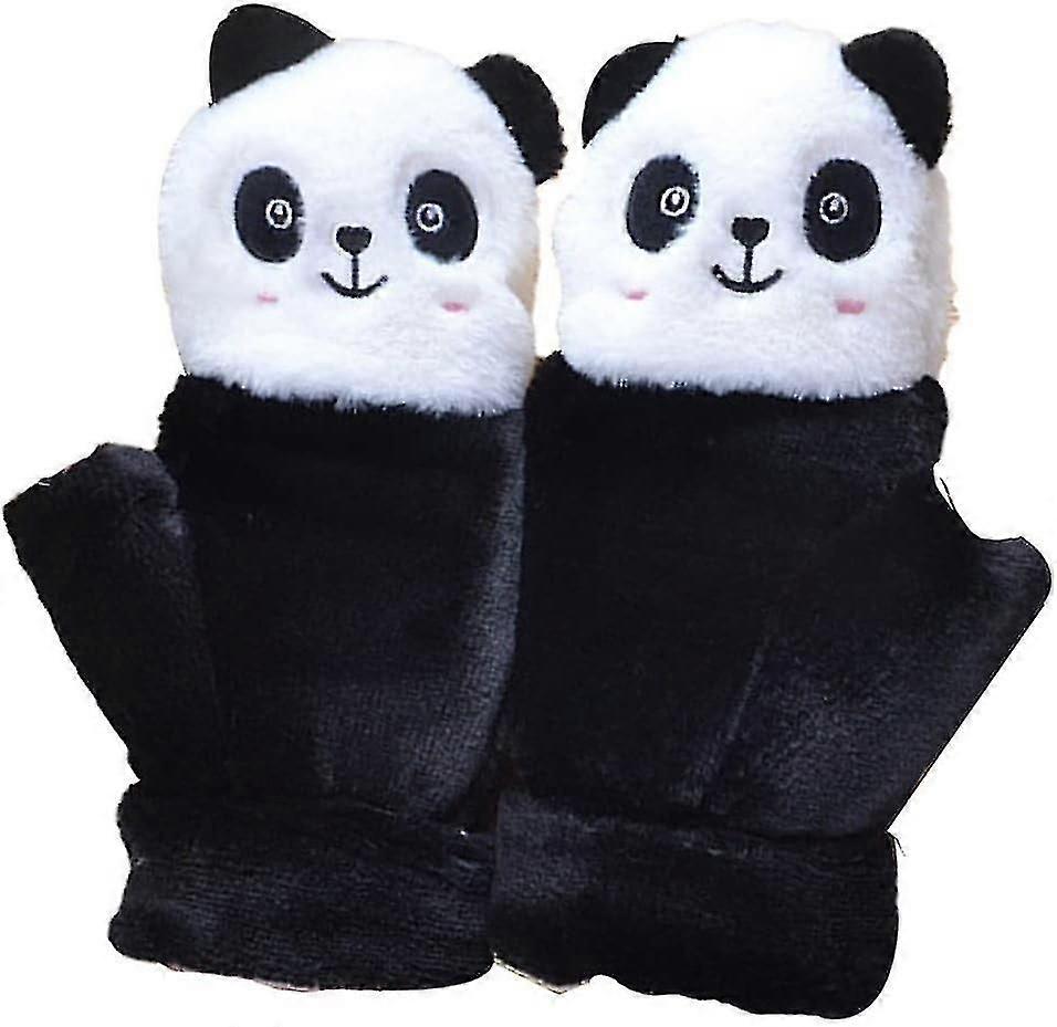Ladies Colorful Mittens Running?cartoon Cute Half-finger Gloves Plush Clamshell Warm Plush Winter