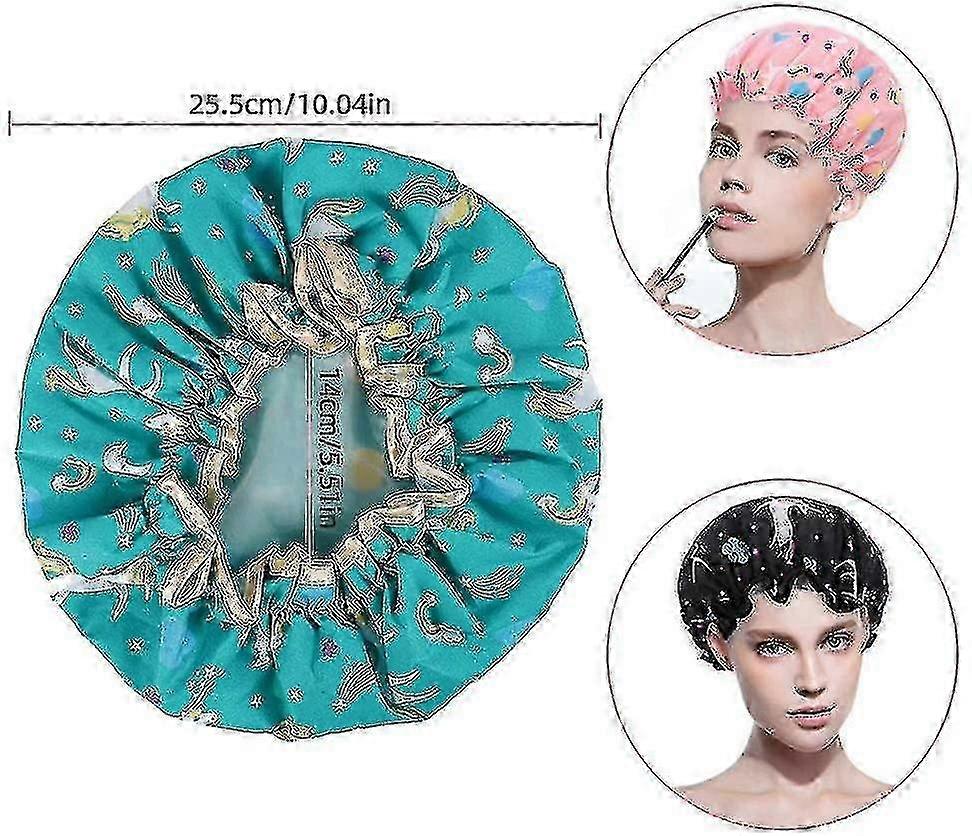 ZENGO 4pcs Double Layer Waterproof Shower Cap