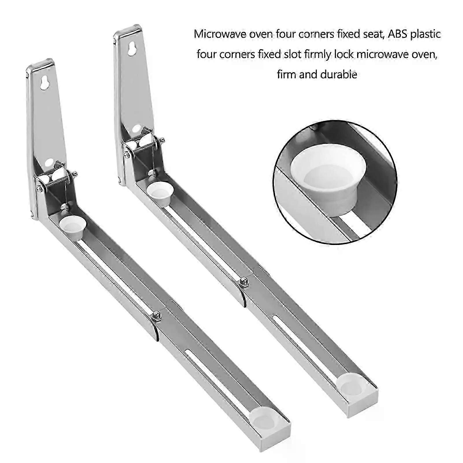 2Pcs Foldable Microwave Oven Shelf Rack Stainless Steel Support Frame Stretch Adjustable Wall Mount Bracket Holder Kitchen Tool