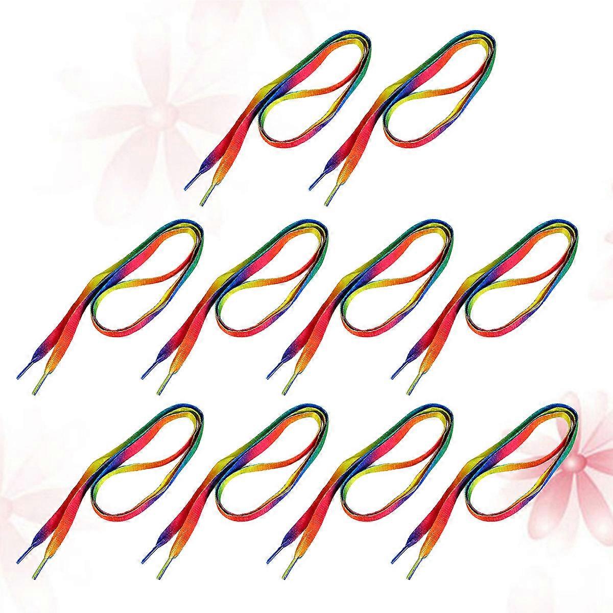 Rainbow Gradient Flat Shoelaces 10 Pairs, Colorful Durable Laces for Sneakers, Sports & Canvas Shoes