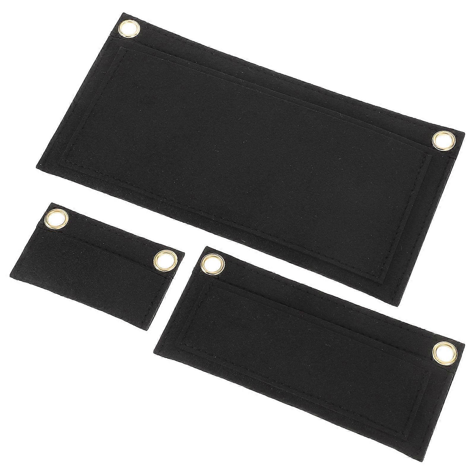Felt Insert Bag Organizer For Handbags Purses Wallets Daily Use Black Rectangular 3Pcs
