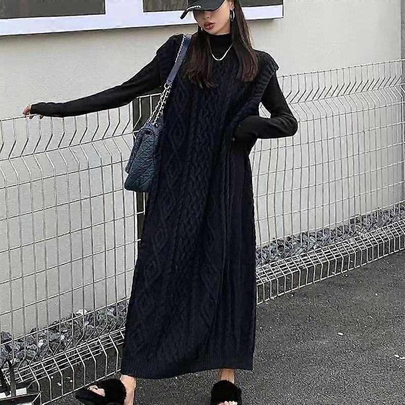 Pullover Vest sweater Korean version Versatile loose Fried Dough long sweater sleeveless long knitting sweater women