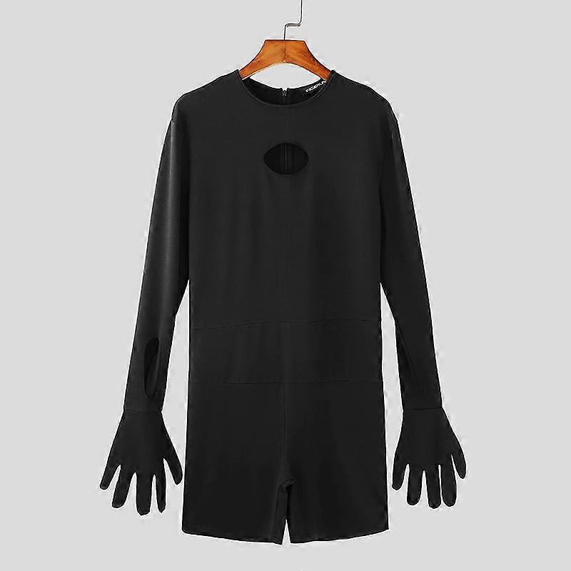 INCERUN Men Cutout Fitted Jumpsuits Long Sleeve Glove Zipper Romper