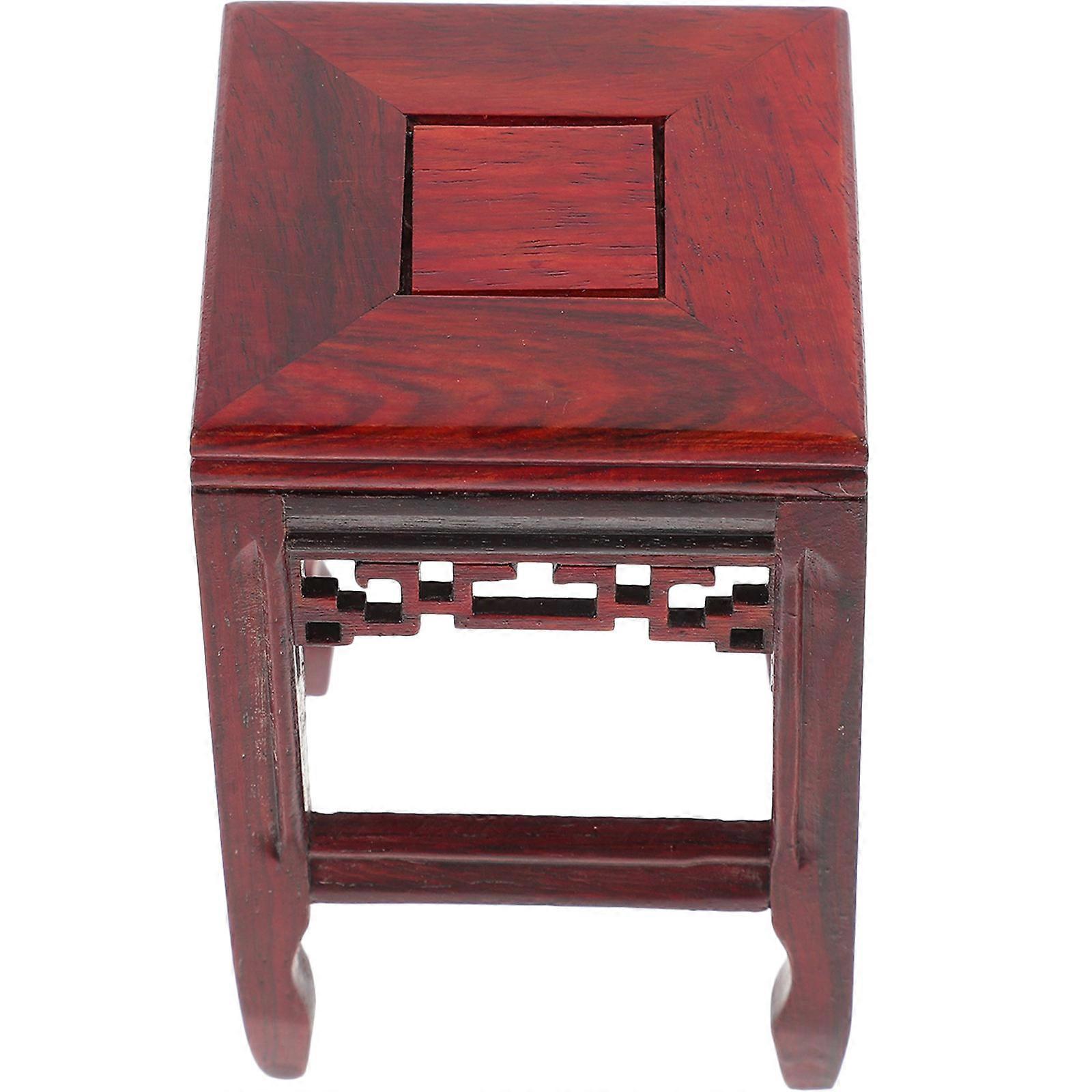 Antique Wood Flower Pot Base for Home Display with Dark Red Finish and Craftsmanship 6.5 Inches