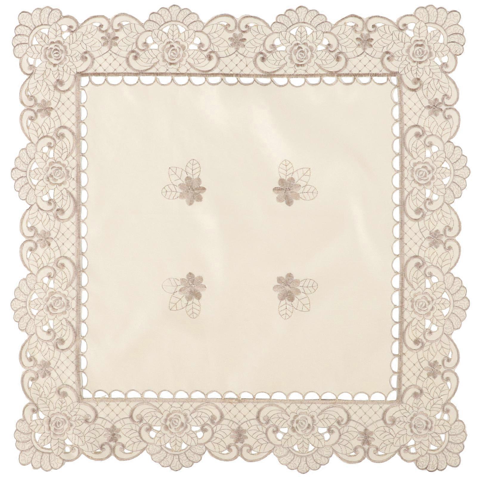 Household Embroidered Tablecloth Reusable Flower Pattern For Tea Table Square Beige 57x57cm Protective 1Pack