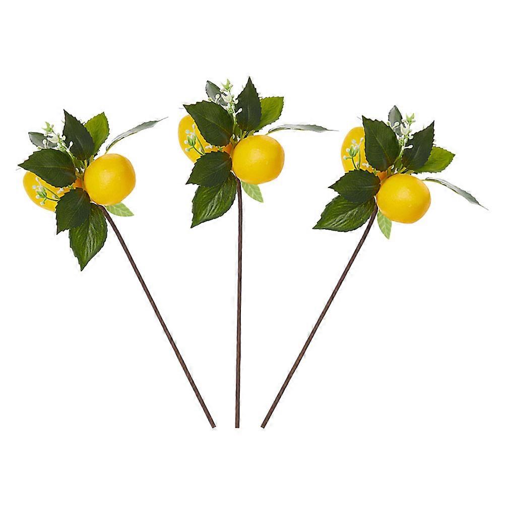 Artificial Lemon Stem Decoration for Party Use Yellow Plastic Simulated Lemon Branches 3 Pcs