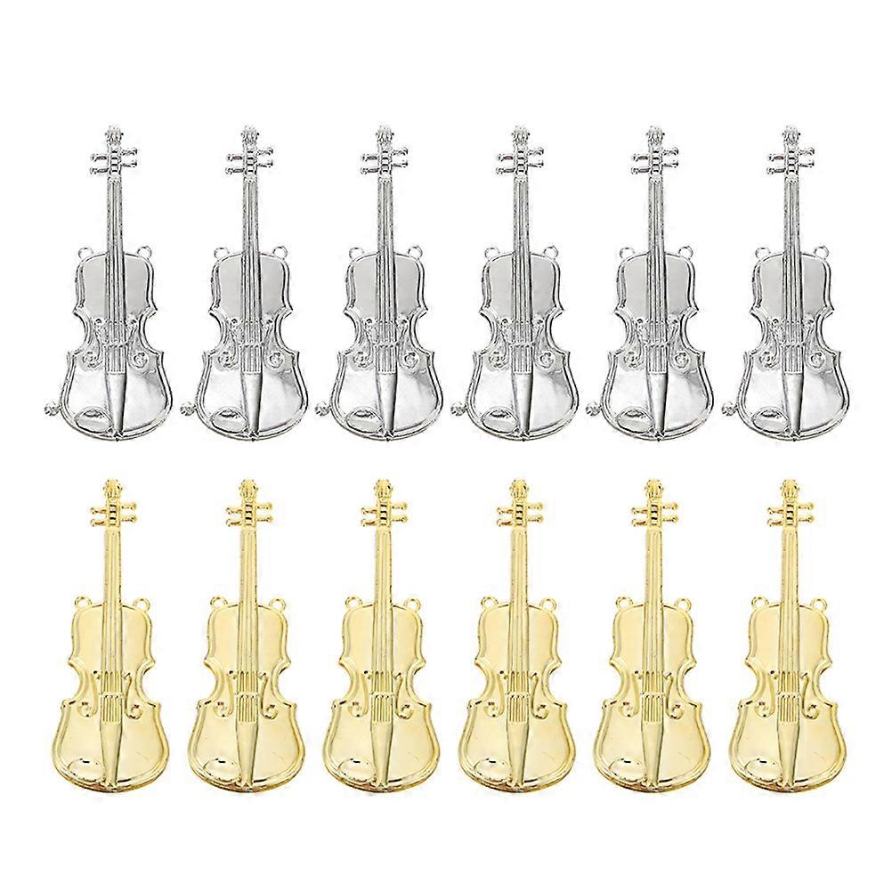 شكل الكمان الحلي مصغرة لزينة عيد الميلاد مجموعة متنوعة من الألوان معلقة زخرفة 12 قطعة