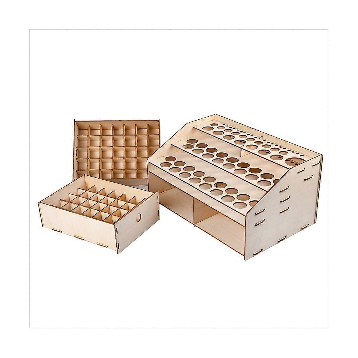 2X DIY Wooden Organizer Paint Bottles Display Rack Brushes Holder Stand Storage Model Tool