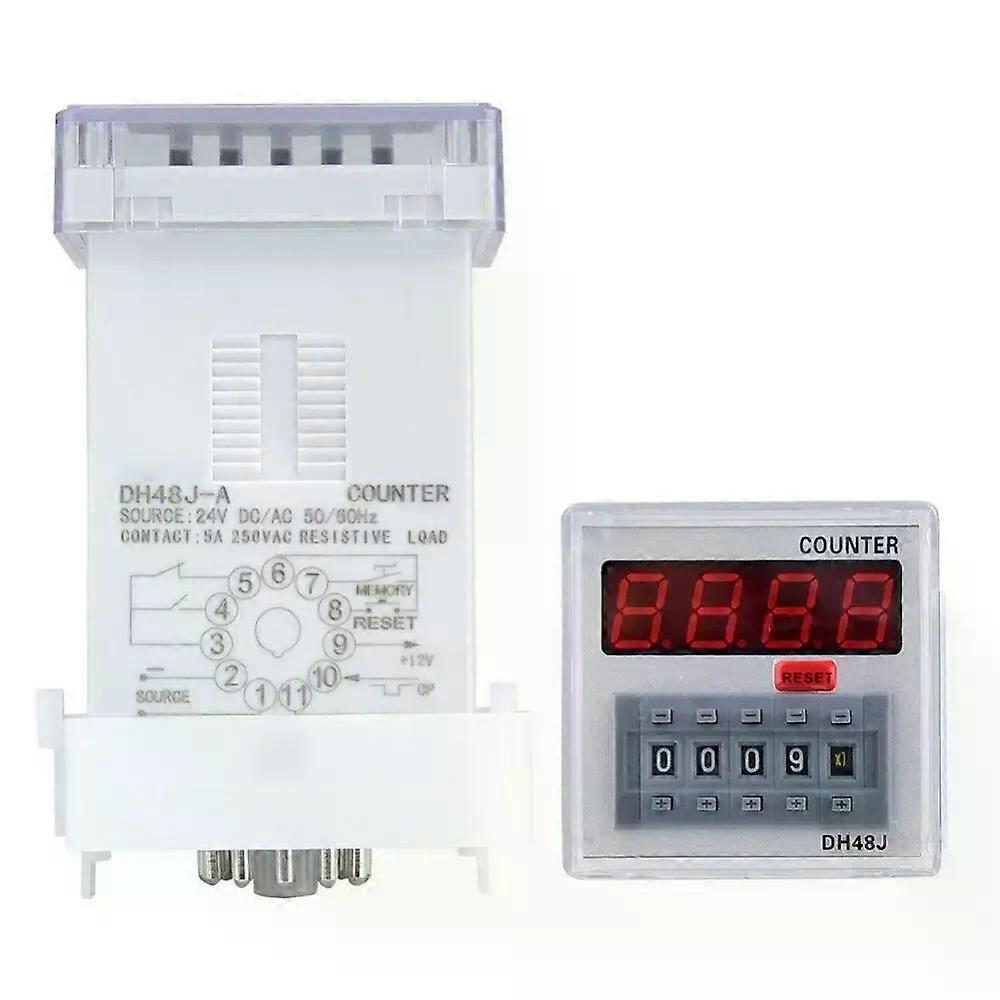 DH48J-A Digital Counter Delay Time Relay LED Display 1-999900 11 Pins Terminals 24V AC DC 220V Panel Reset Terminal Reset